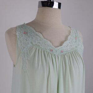 🌺 Vtg Shadowline Apple Green Lace Midi Nightgown Negligee Lingerie Peignoir S